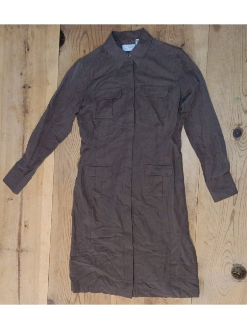 Laura Clement Womens 8 Utility Mini Dress Gorpcore Brown Linen Silk Blend Snap